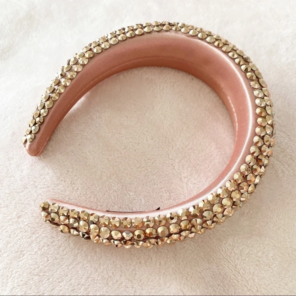 NWOT Rose Gold Headband Pink Sparkly Jeweled Padded Spring Wedding